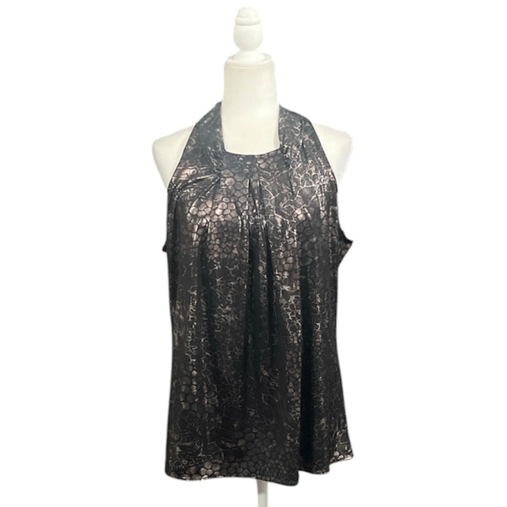 Essentials by Milano Halter Top Women XL Bronze Black Metallic Snakeskin Chic
